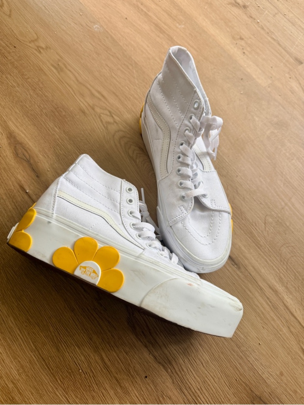 Vans White Platform High-Top Canvas Sneakers with Yellow Daisy Accent 8